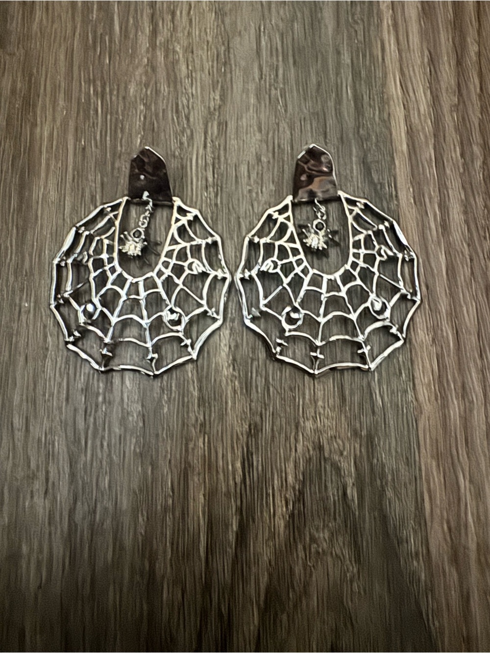 Kendra Scott Silver Spiderweb Hoop Earrings with Spider Charm